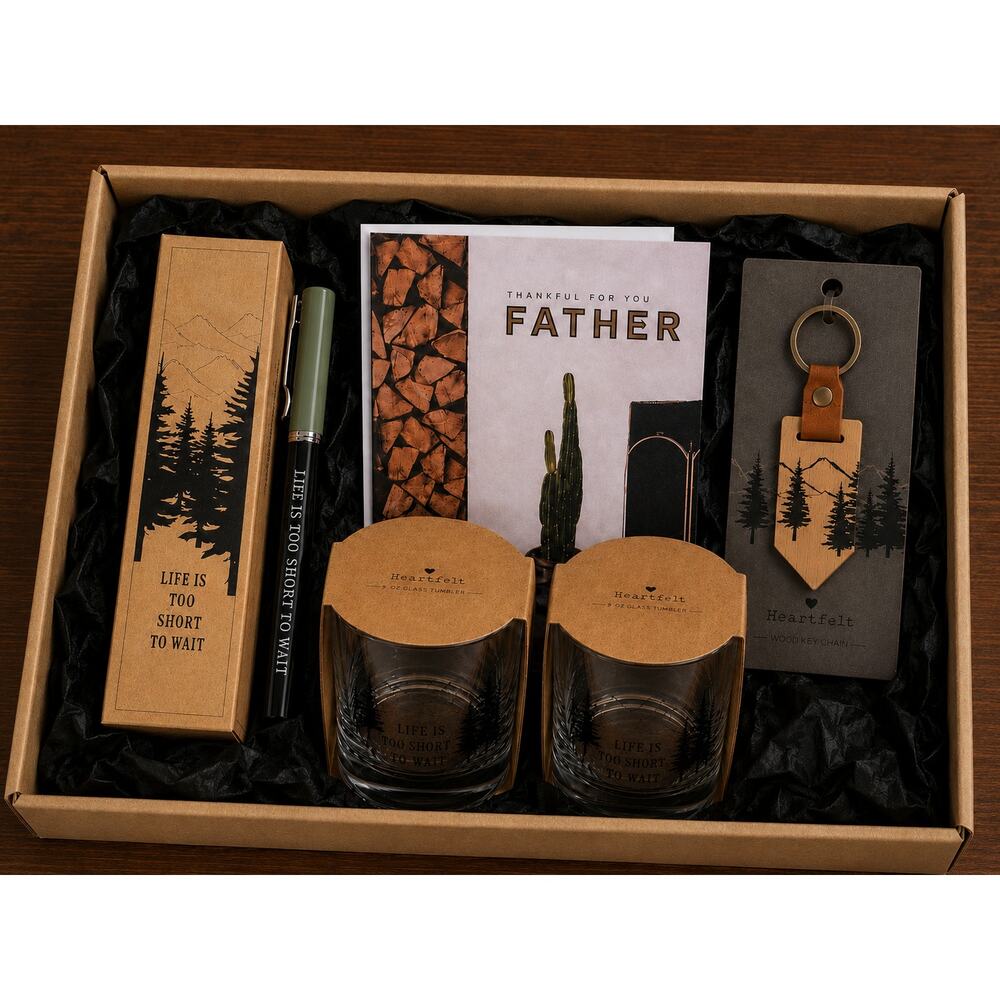 Rustic Mountain Outdoor Whiskey Glass Gift Set in Gift Box – Father's Day Gift